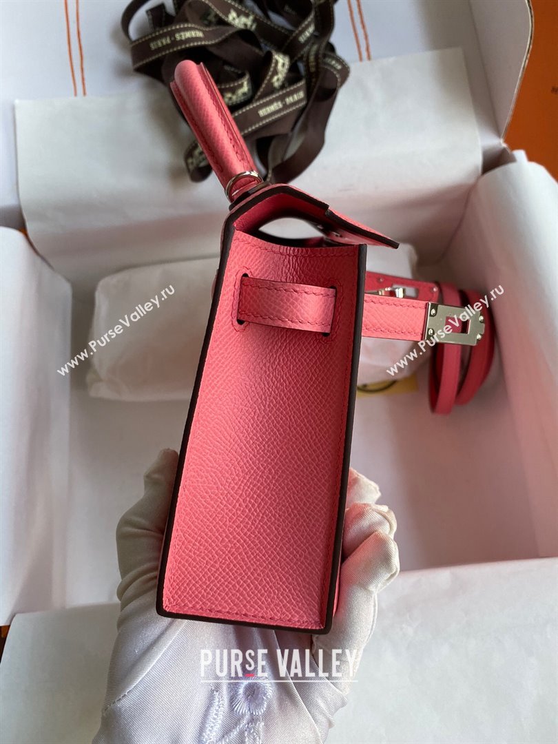 Hermes Mini Kelly II Bag 19cm in Original Epsom Leather Lipstick Pink/Silver 2024 (Full Handmade) (XYA-24030514)