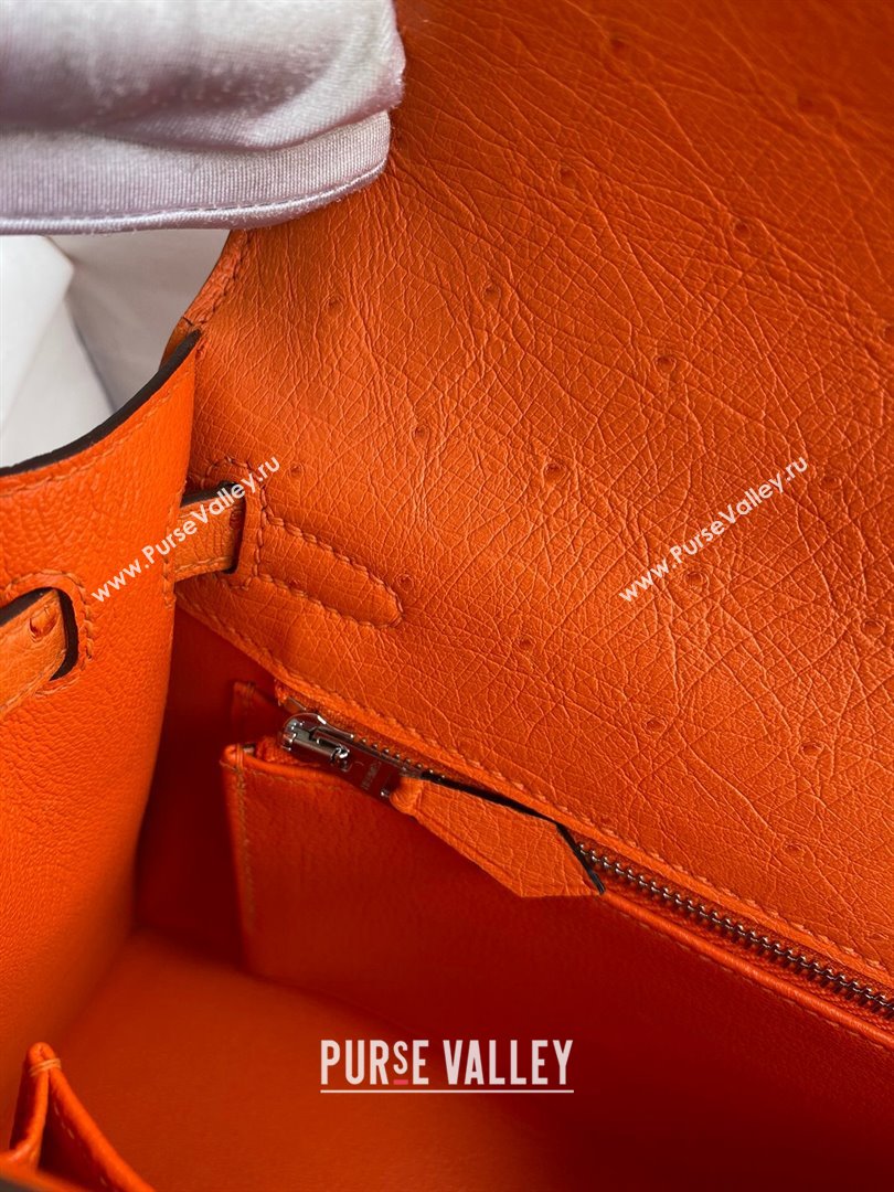 Hermes Kelly 25cm Bag in Ostrich Leather Orange/Silver 2024 (Full Handmade) (XYA-24081917)