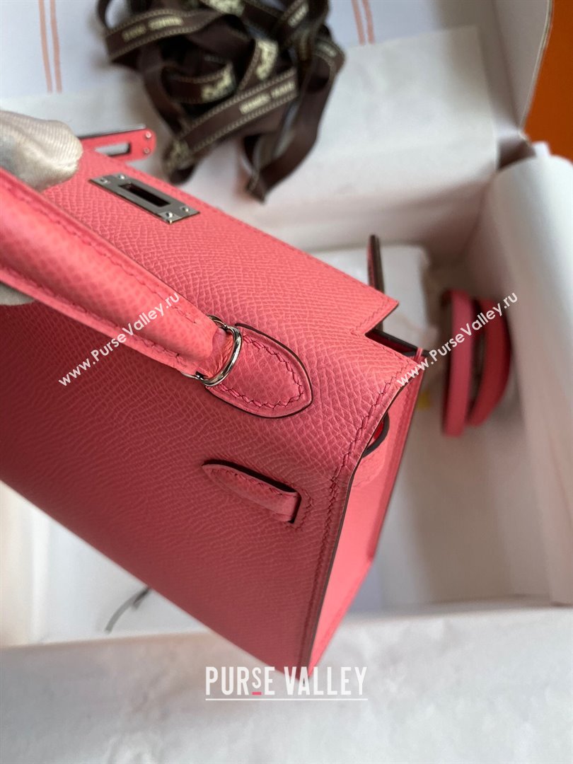 Hermes Mini Kelly II Bag 19cm in Original Epsom Leather Lipstick Pink/Silver 2024 (Full Handmade) (XYA-24030514)