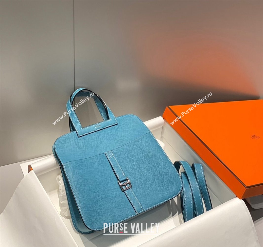 Hermes Halzan 25cm Bag in Togo Calfskin Denim Blue/Silver 2024 H092501 (FLB-240925002)