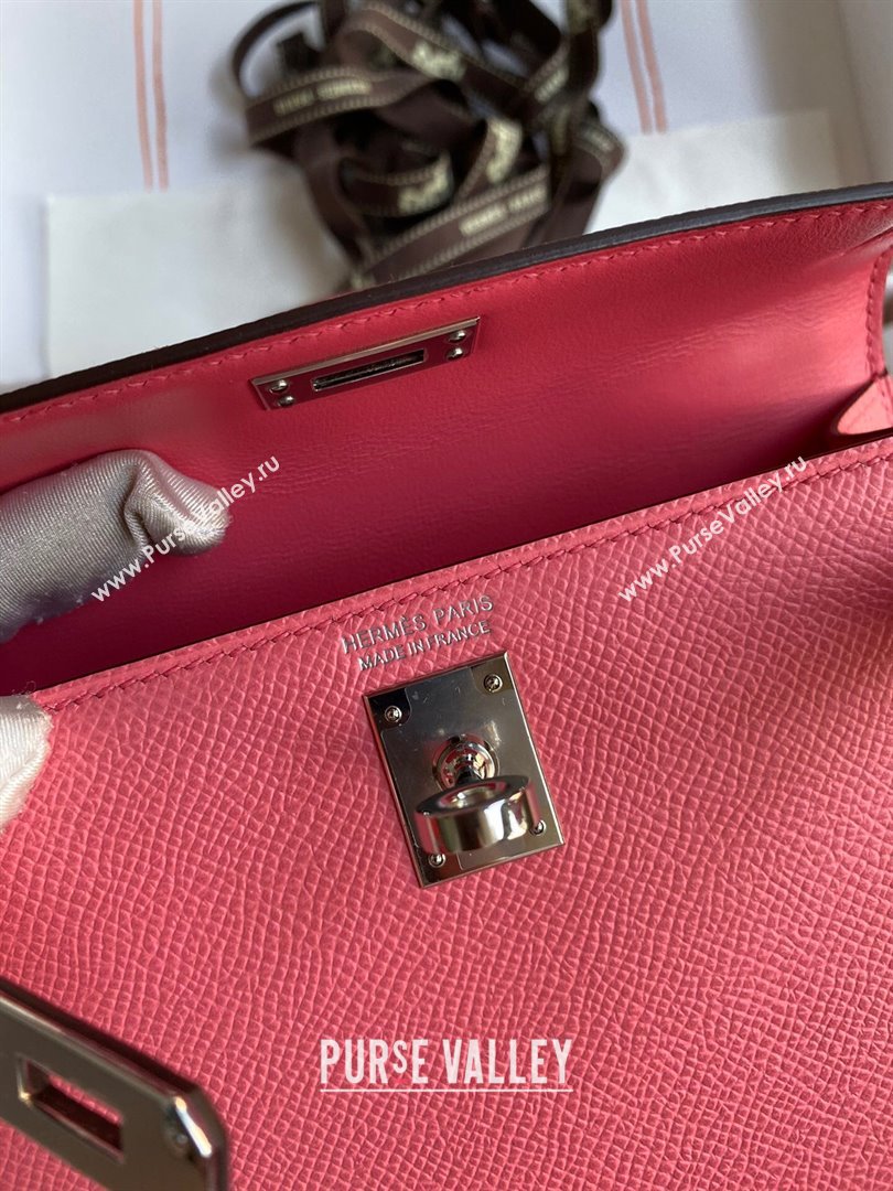 Hermes Mini Kelly II Bag 19cm in Original Epsom Leather Lipstick Pink/Silver 2024 (Full Handmade) (XYA-24030514)