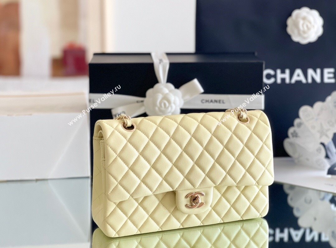 Chanel Grained Calfskin Medium Classic Flap Bag A01112 Chick Yellow/Light Gold 2024 Original Quality (MHE-24061801)