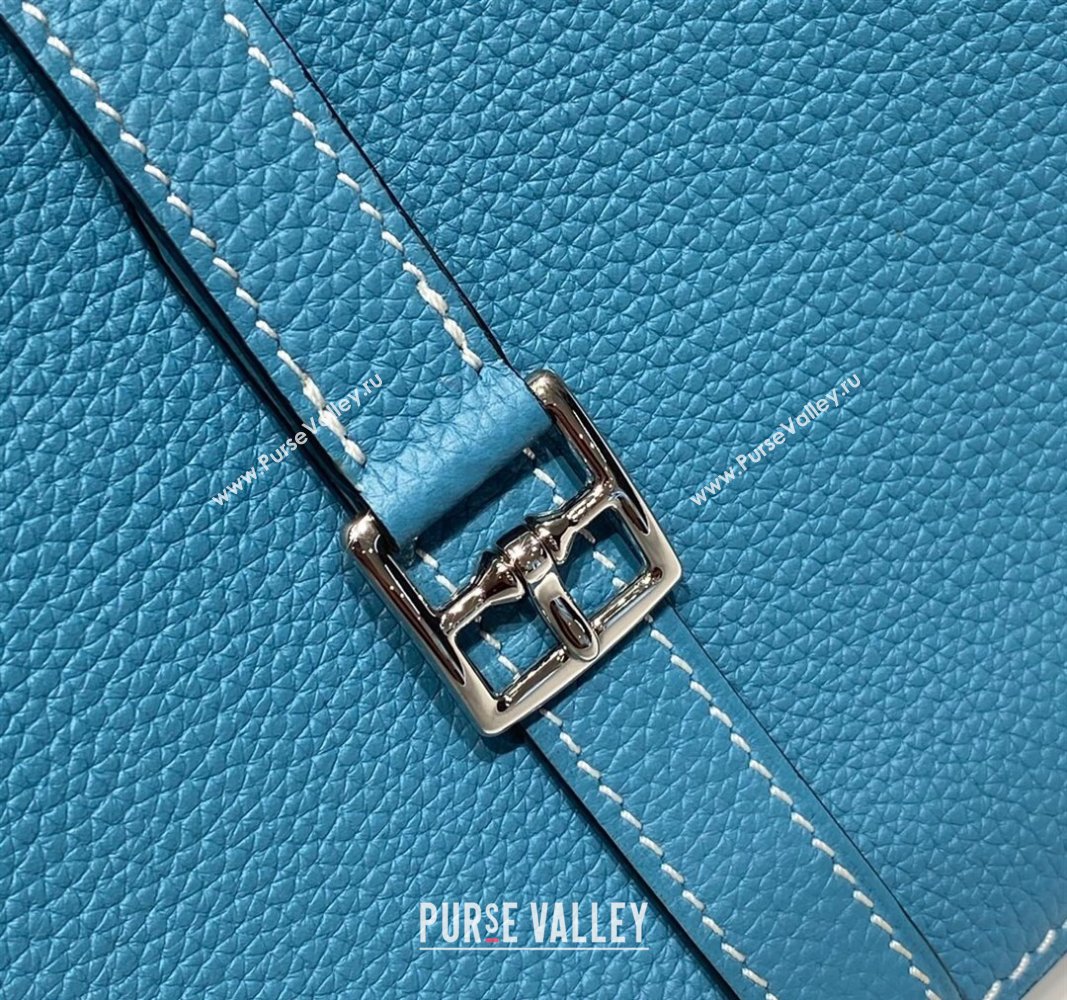 Hermes Halzan 25cm Bag in Togo Calfskin Denim Blue/Silver 2024 H092501 (FLB-240925002)