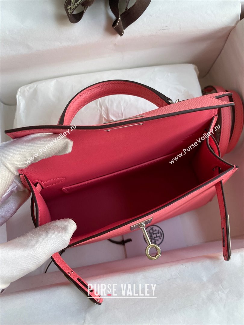 Hermes Mini Kelly II Bag 19cm in Original Epsom Leather Lipstick Pink/Silver 2024 (Full Handmade) (XYA-24030514)