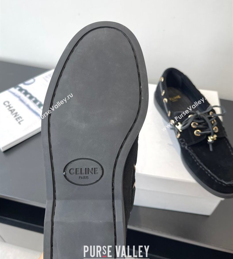 Celine Bateau Lace-up Loafers in Suede Black 2025 (HQG-250709087)