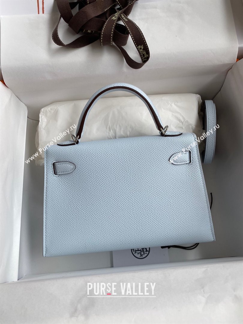 Hermes Mini Kelly II Bag 19cm in Original Epsom Leather Haze Blue/Silver 2024 (Full Handmade) (XYA-24030515)