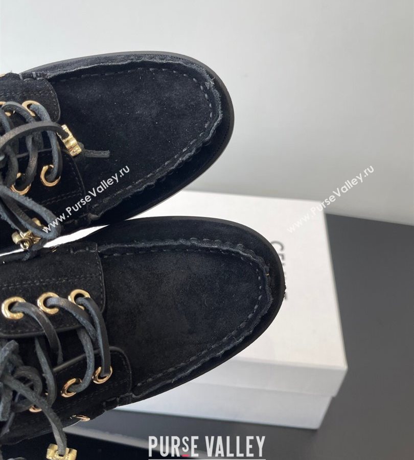 Celine Bateau Lace-up Loafers in Suede Black 2025 (HQG-250709087)