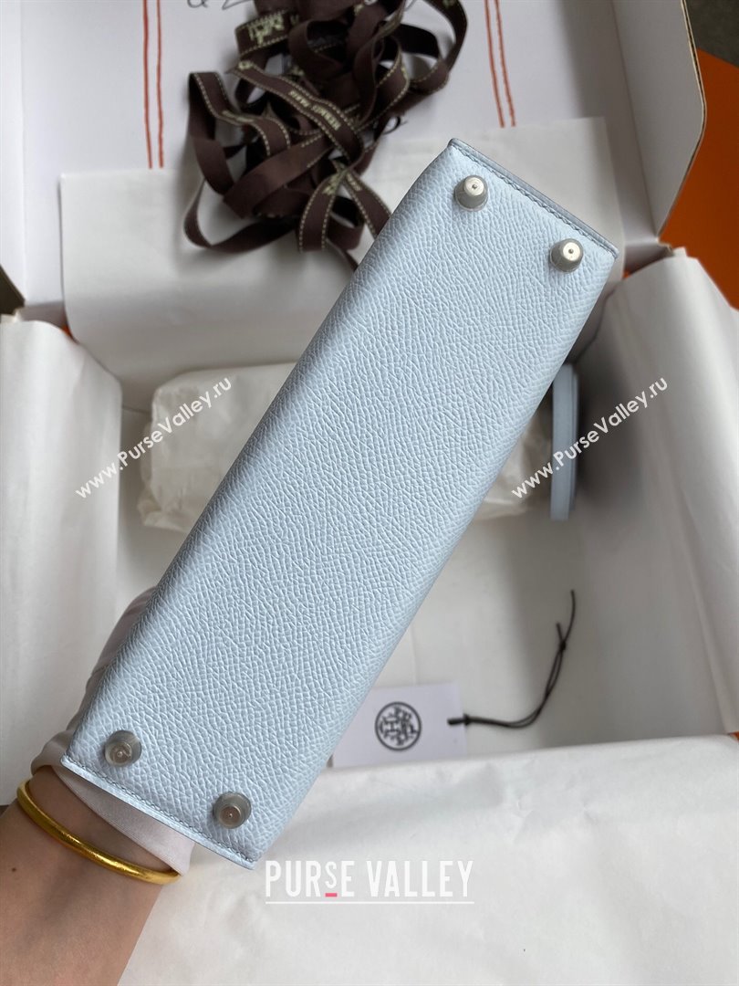 Hermes Mini Kelly II Bag 19cm in Original Epsom Leather Haze Blue/Silver 2024 (Full Handmade) (XYA-24030515)