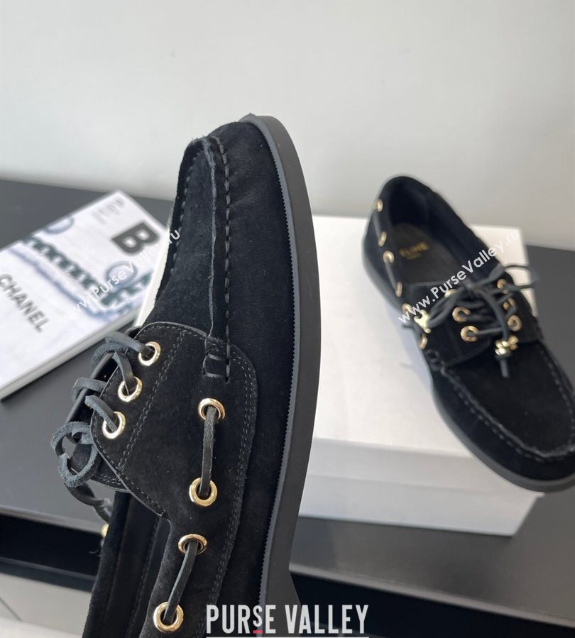 Celine Bateau Lace-up Loafers in Suede Black 2025 (HQG-250709087)