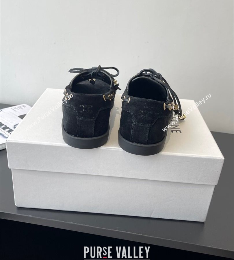 Celine Bateau Lace-up Loafers in Suede Black 2025 (HQG-250709087)