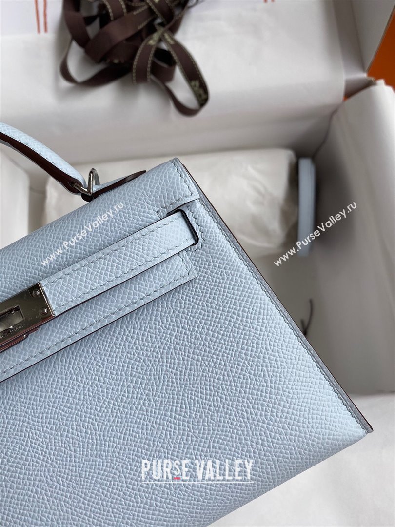 Hermes Mini Kelly II Bag 19cm in Original Epsom Leather Haze Blue/Silver 2024 (Full Handmade) (XYA-24030515)