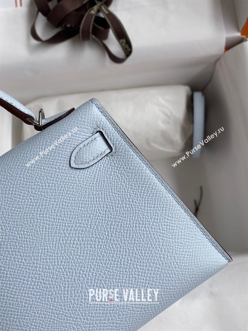 Hermes Mini Kelly II Bag 19cm in Original Epsom Leather Haze Blue/Silver 2024 (Full Handmade) (XYA-24030515)