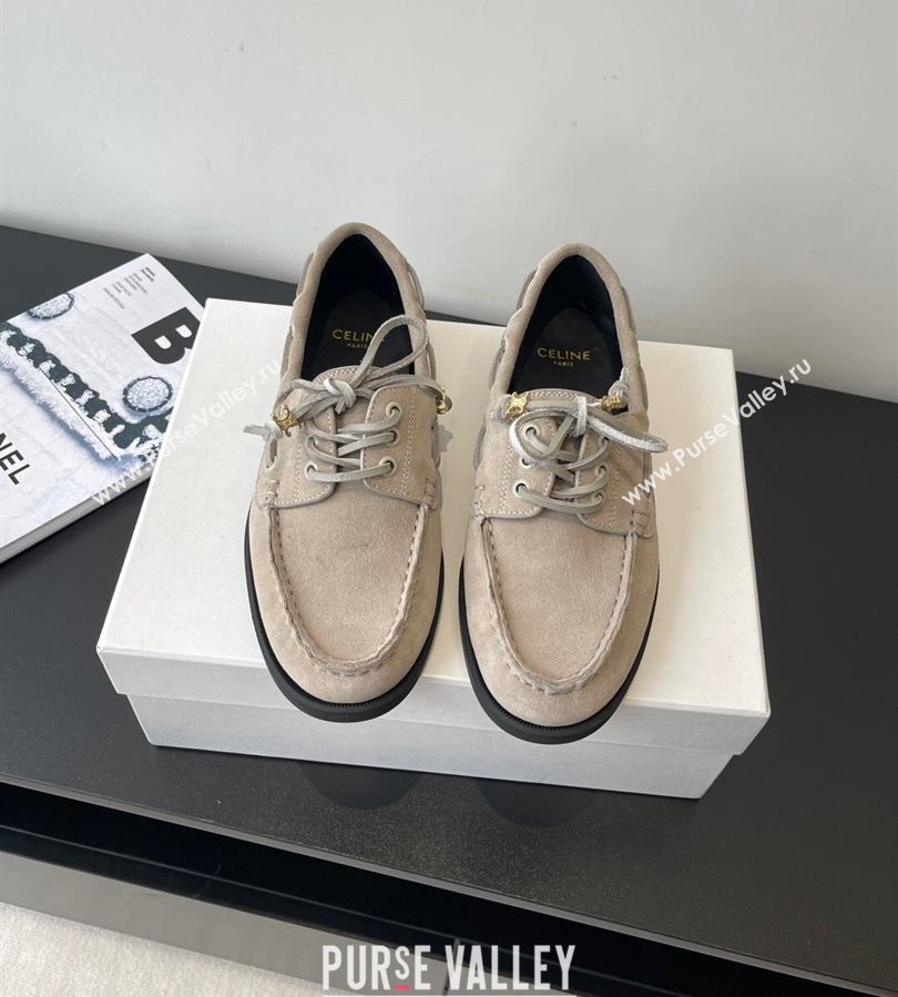 Celine Bateau Lace-up Loafers in Suede Grey 2025 (HQG-250709088)