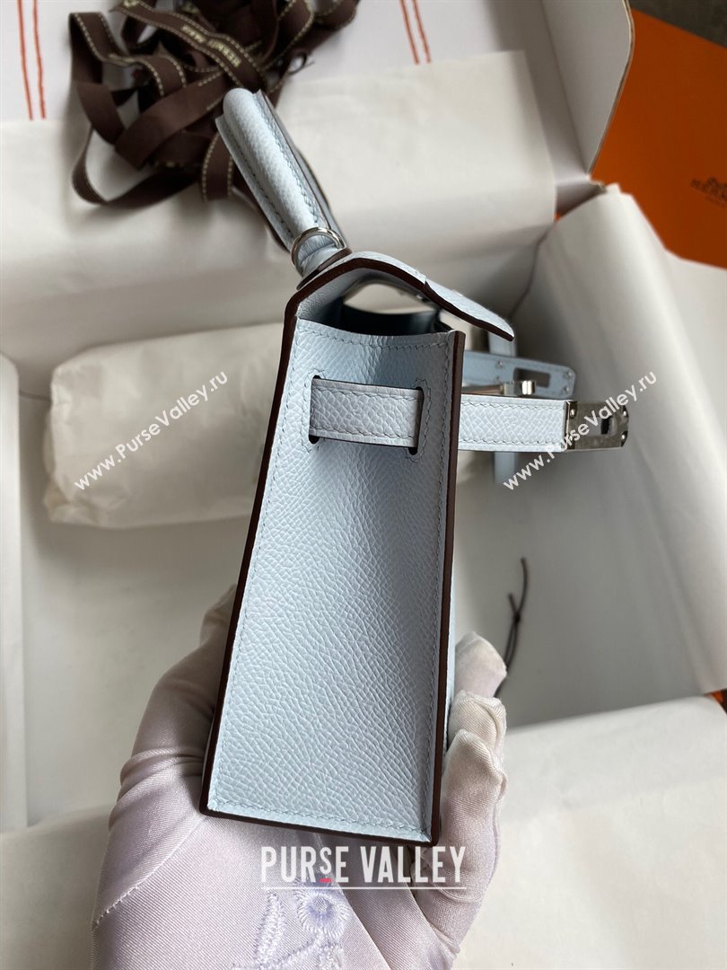 Hermes Mini Kelly II Bag 19cm in Original Epsom Leather Haze Blue/Silver 2024 (Full Handmade) (XYA-24030515)