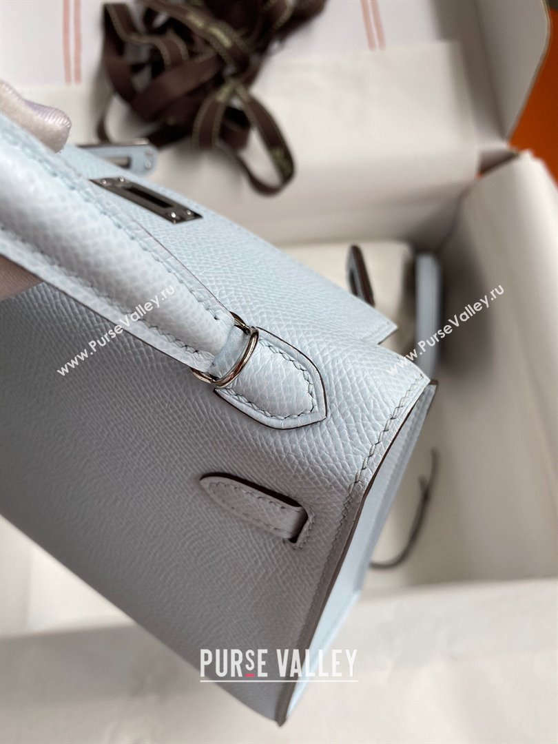 Hermes Mini Kelly II Bag 19cm in Original Epsom Leather Haze Blue/Silver 2024 (Full Handmade) (XYA-24030515)
