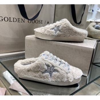 Golden Goose Super-Star Sneakers sabots in White Shearling with Glitter Silver Star 2024 (13-241113018)