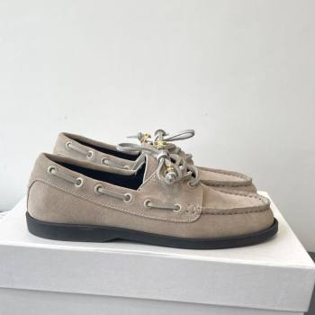 Celine Bateau Lace-up Loafers in Suede Grey 2025 (HQG-250709088)