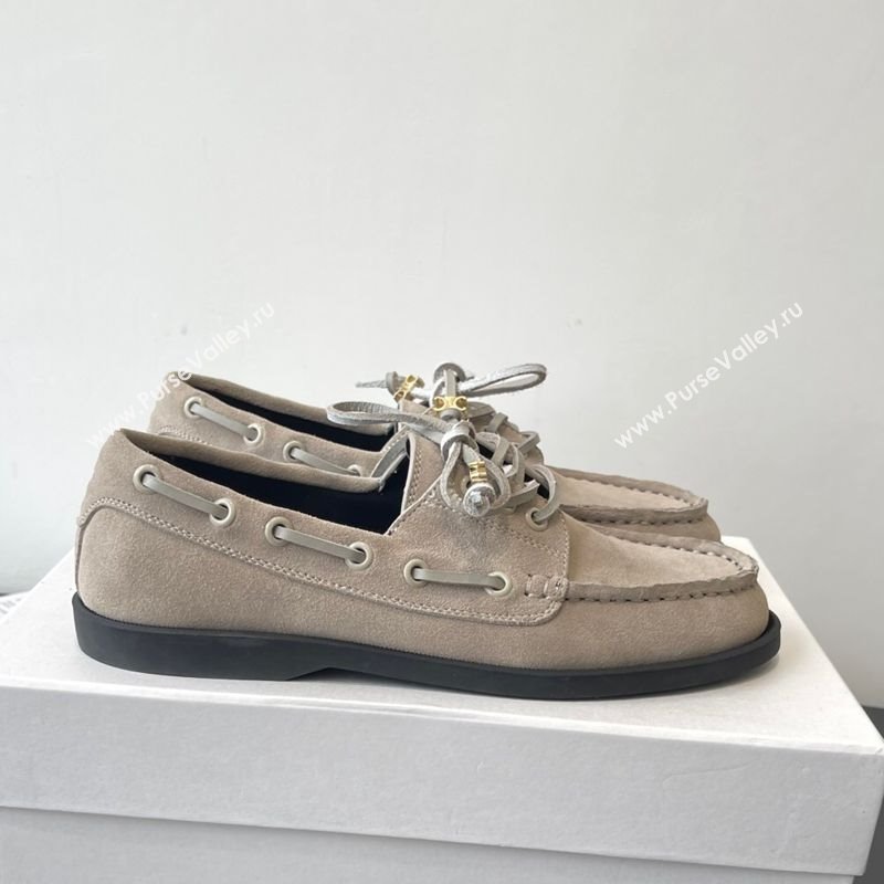 Celine Bateau Lace-up Loafers in Suede Grey 2025 (HQG-250709088)