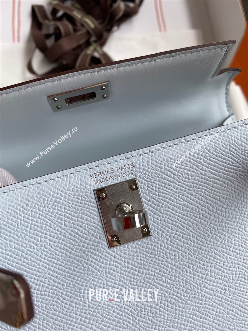 Hermes Mini Kelly II Bag 19cm in Original Epsom Leather Haze Blue/Silver 2024 (Full Handmade) (XYA-24030515)