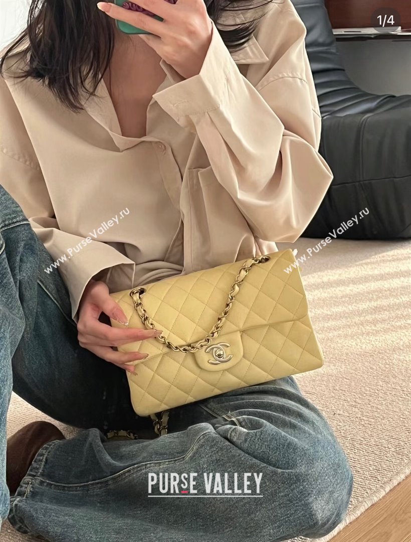 Chanel Grained Calfskin Small Classic Flap Bag A01116 Chick Yellow/Light Gold 2023 Original Quality (MHE-24061802)