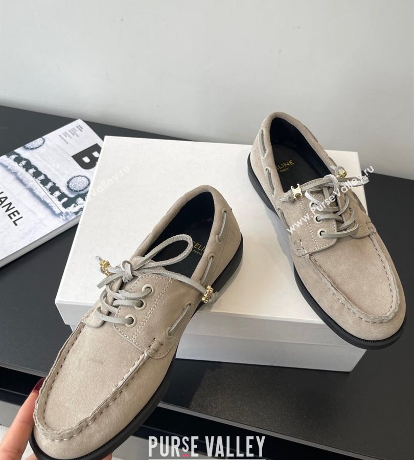 Celine Bateau Lace-up Loafers in Suede Grey 2025 (HQG-250709088)