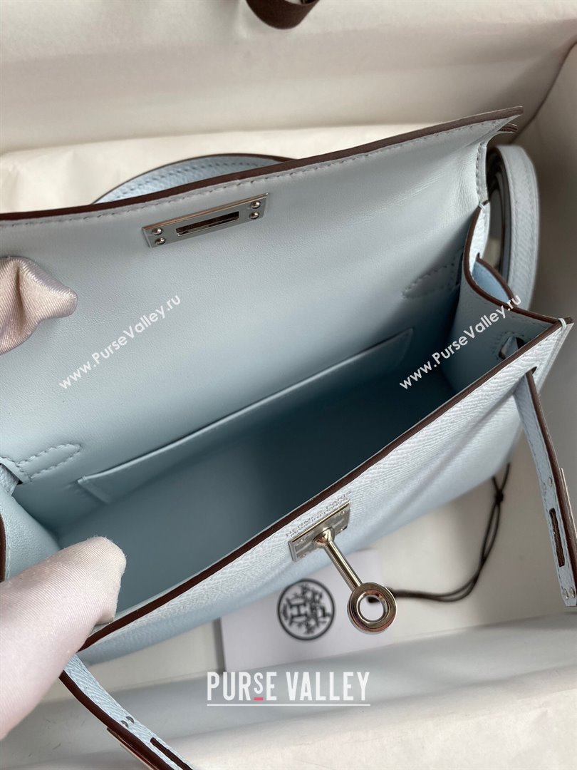 Hermes Mini Kelly II Bag 19cm in Original Epsom Leather Haze Blue/Silver 2024 (Full Handmade) (XYA-24030515)