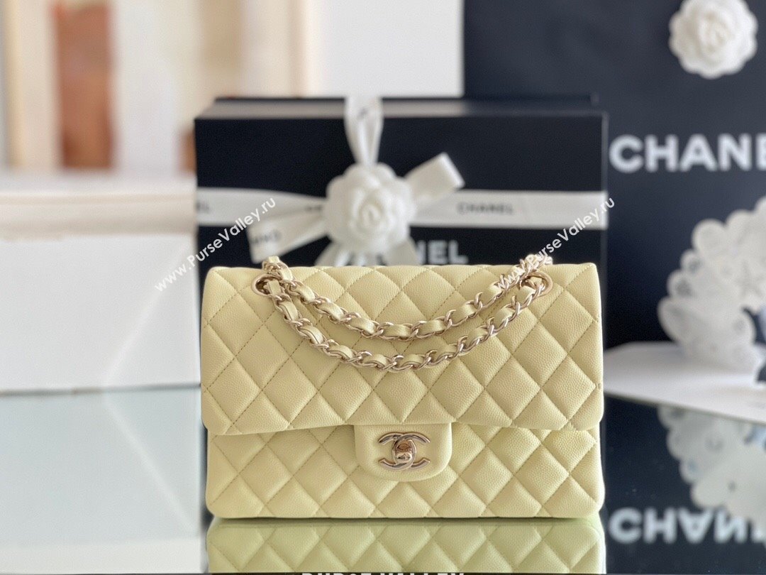 Chanel Grained Calfskin Small Classic Flap Bag A01116 Chick Yellow/Light Gold 2023 Original Quality (MHE-24061802)