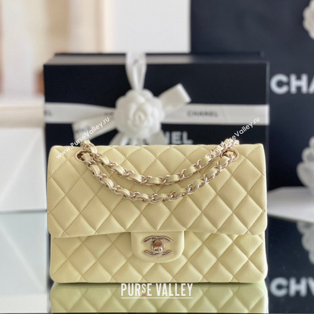 Chanel Grained Calfskin Small Classic Flap Bag A01116 Chick Yellow/Light Gold 2023 Original Quality (MHE-24061802)