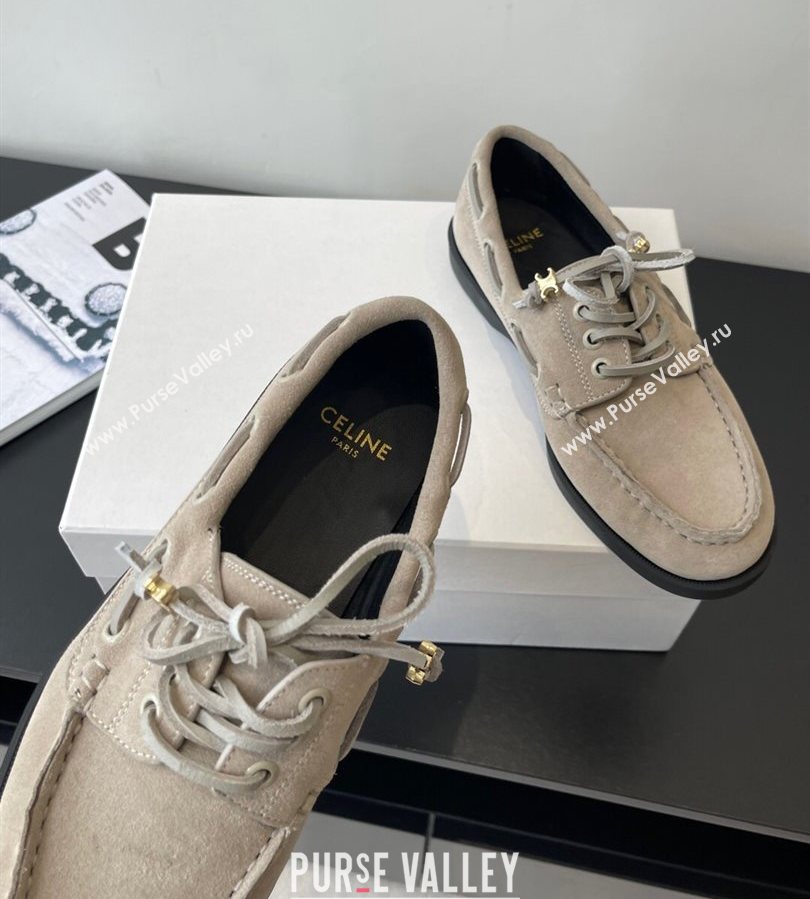 Celine Bateau Lace-up Loafers in Suede Grey 2025 (HQG-250709088)