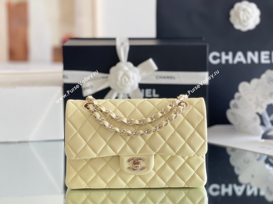 Chanel Grained Calfskin Small Classic Flap Bag A01116 Chick Yellow/Light Gold 2023 Original Quality (MHE-24061802)