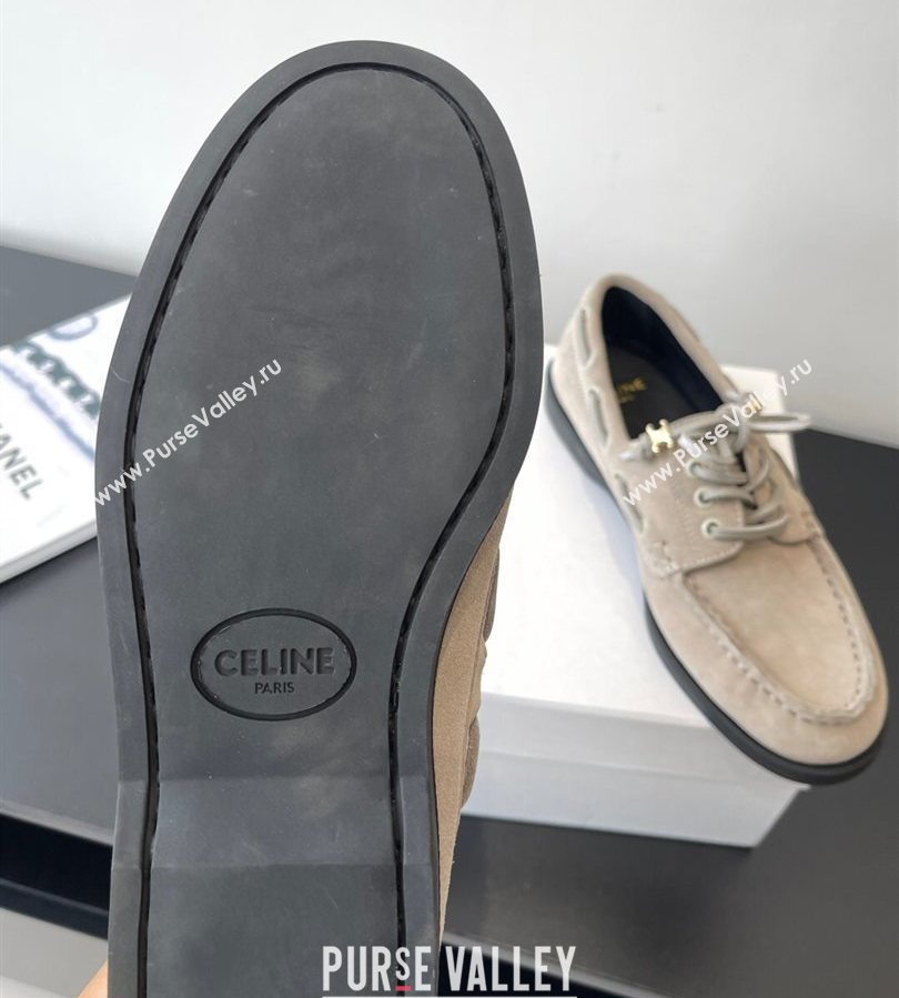 Celine Bateau Lace-up Loafers in Suede Grey 2025 (HQG-250709088)