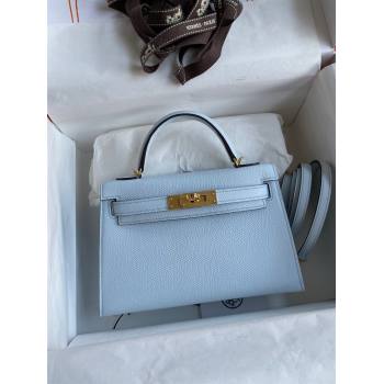 Hermes Mini Kelly II Bag 19cm in Original Epsom Leather Haze Blue/Gold 2024 (Full Handmade) (XYA-24030516)