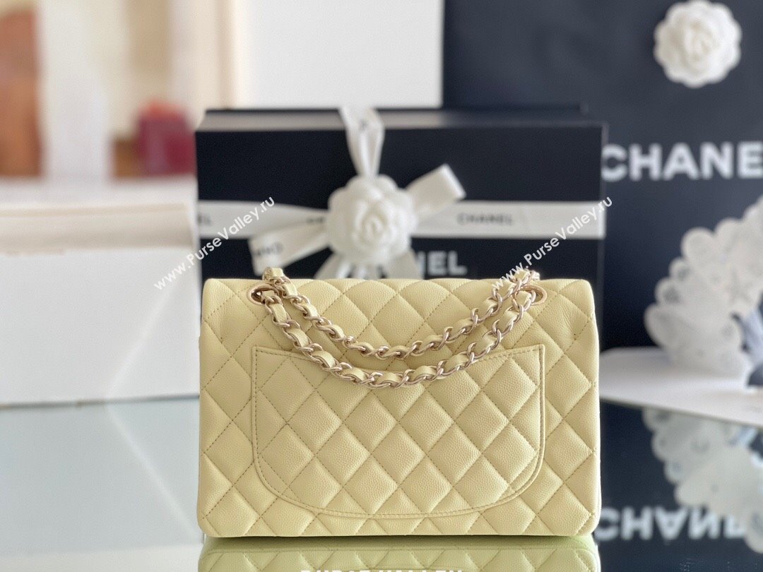 Chanel Grained Calfskin Small Classic Flap Bag A01116 Chick Yellow/Light Gold 2023 Original Quality (MHE-24061802)