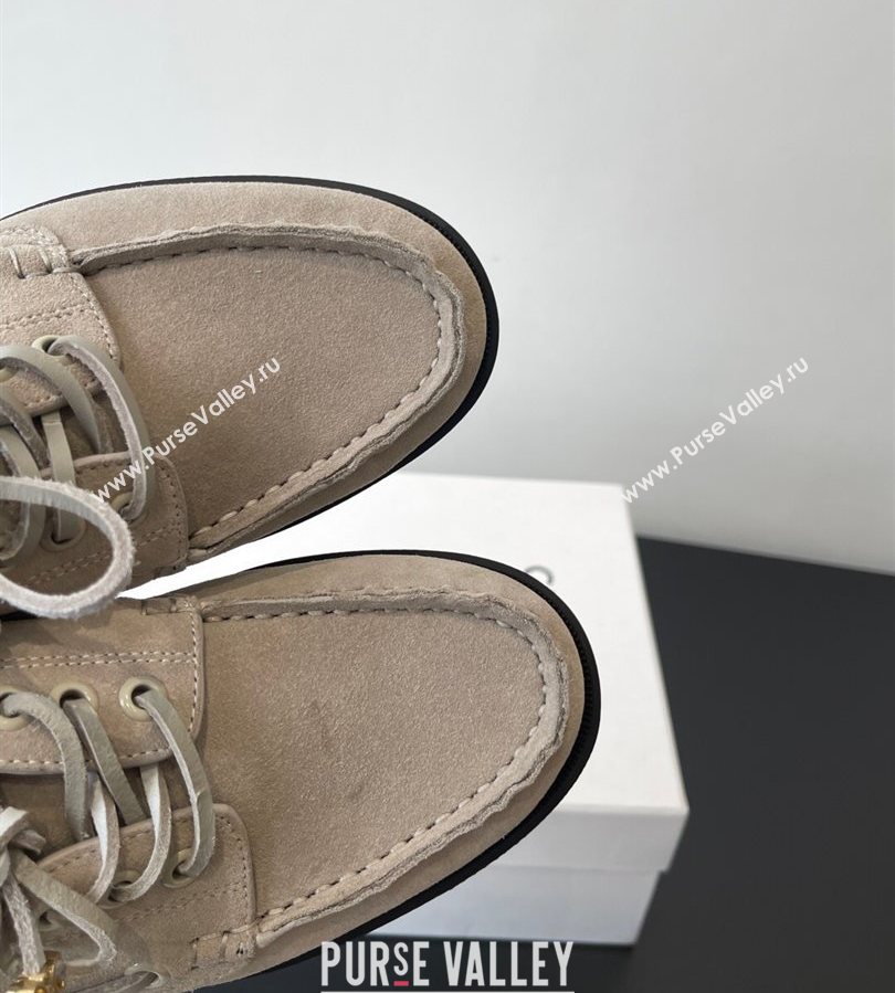 Celine Bateau Lace-up Loafers in Suede Grey 2025 (HQG-250709088)