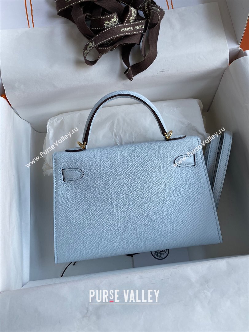 Hermes Mini Kelly II Bag 19cm in Original Epsom Leather Haze Blue/Gold 2024 (Full Handmade) (XYA-24030516)