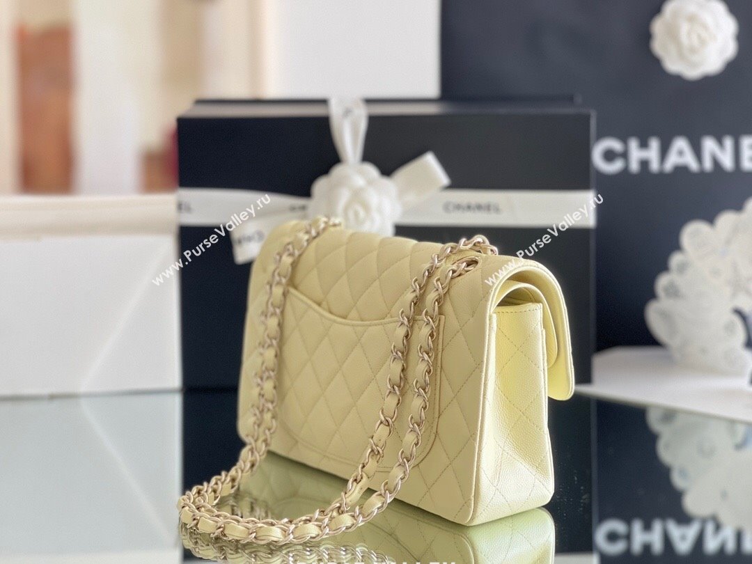 Chanel Grained Calfskin Small Classic Flap Bag A01116 Chick Yellow/Light Gold 2023 Original Quality (MHE-24061802)