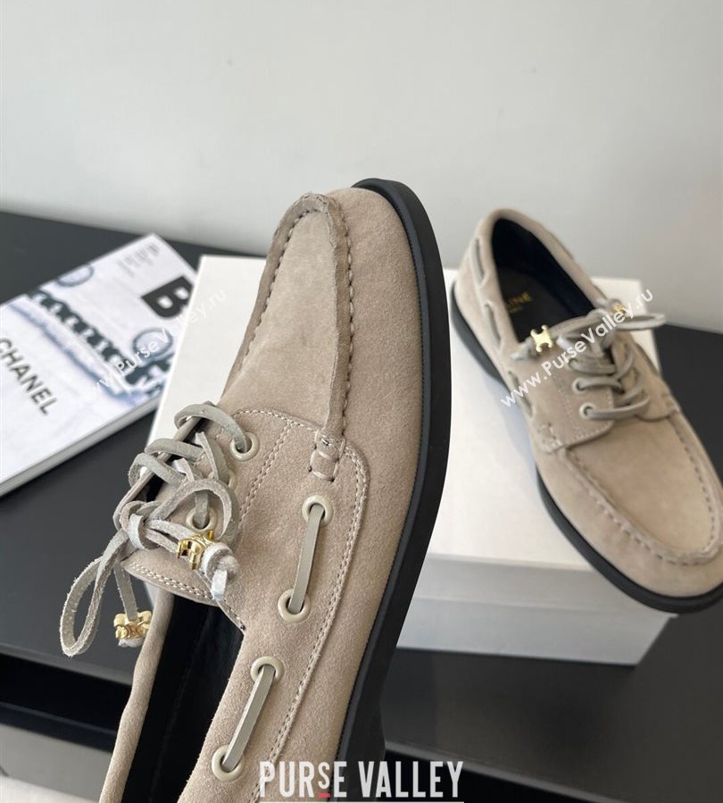 Celine Bateau Lace-up Loafers in Suede Grey 2025 (HQG-250709088)