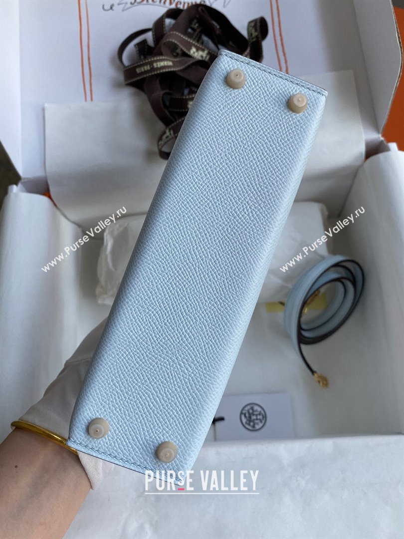 Hermes Mini Kelly II Bag 19cm in Original Epsom Leather Haze Blue/Gold 2024 (Full Handmade) (XYA-24030516)
