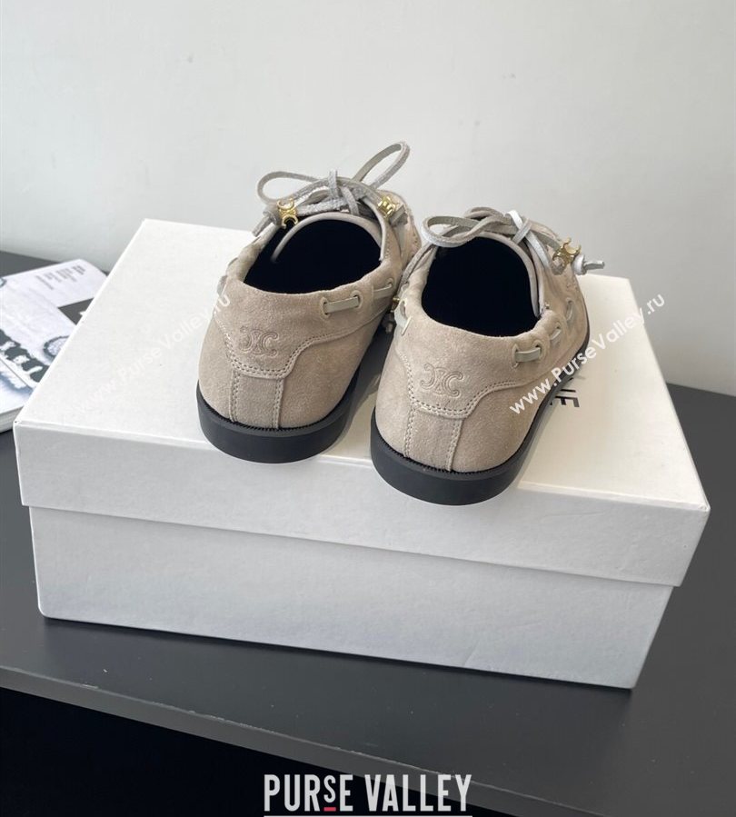 Celine Bateau Lace-up Loafers in Suede Grey 2025 (HQG-250709088)