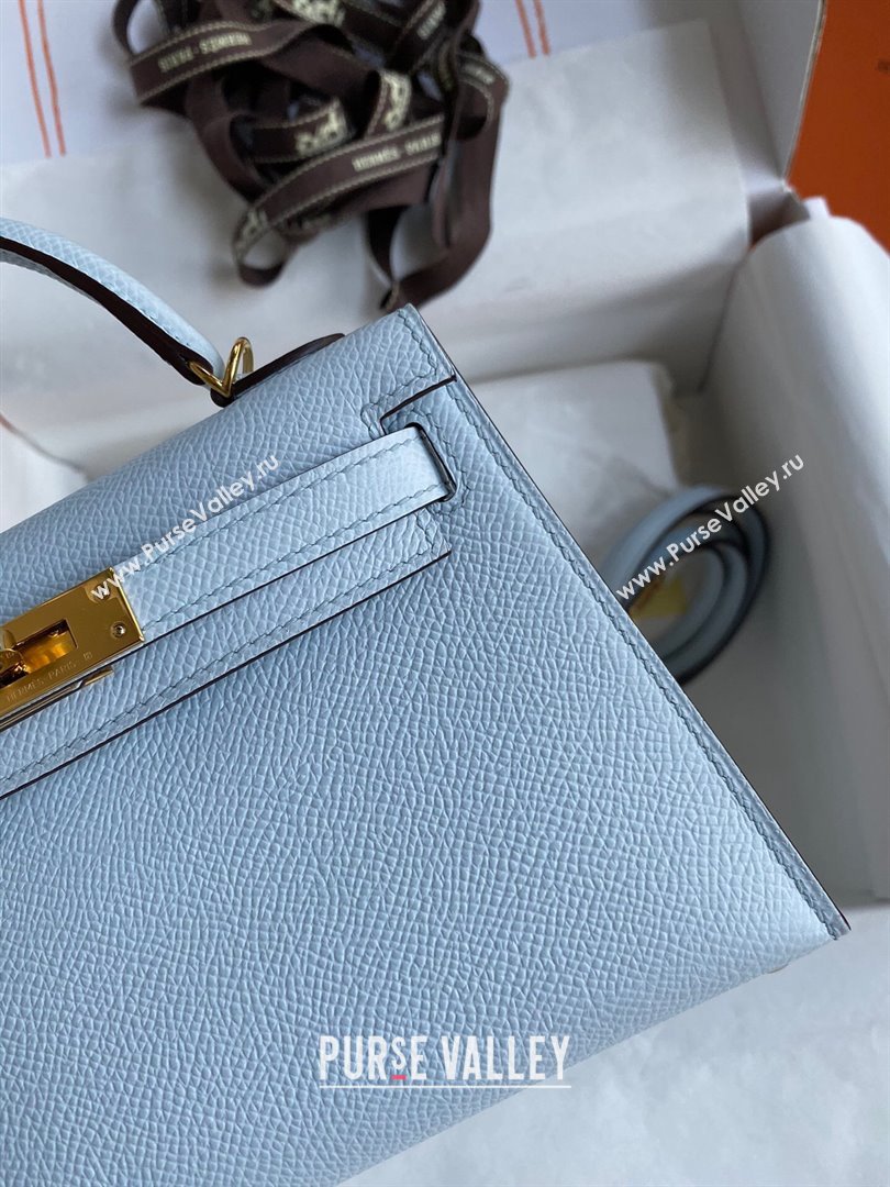 Hermes Mini Kelly II Bag 19cm in Original Epsom Leather Haze Blue/Gold 2024 (Full Handmade) (XYA-24030516)
