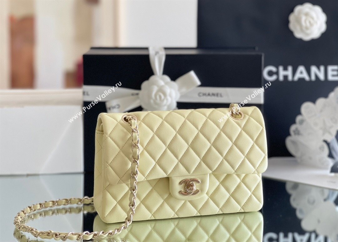 Chanel Grained Calfskin Small Classic Flap Bag A01116 Chick Yellow/Light Gold 2023 Original Quality (MHE-24061802)