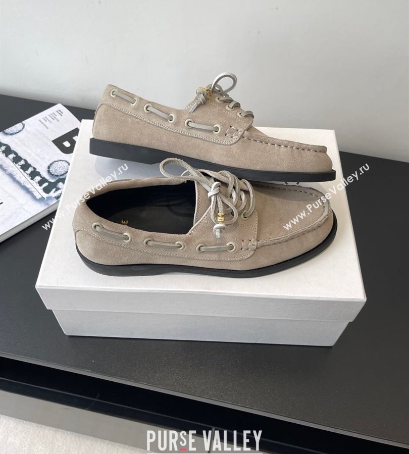 Celine Bateau Lace-up Loafers in Suede Grey 2025 (HQG-250709088)
