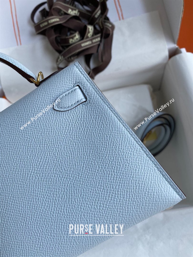 Hermes Mini Kelly II Bag 19cm in Original Epsom Leather Haze Blue/Gold 2024 (Full Handmade) (XYA-24030516)