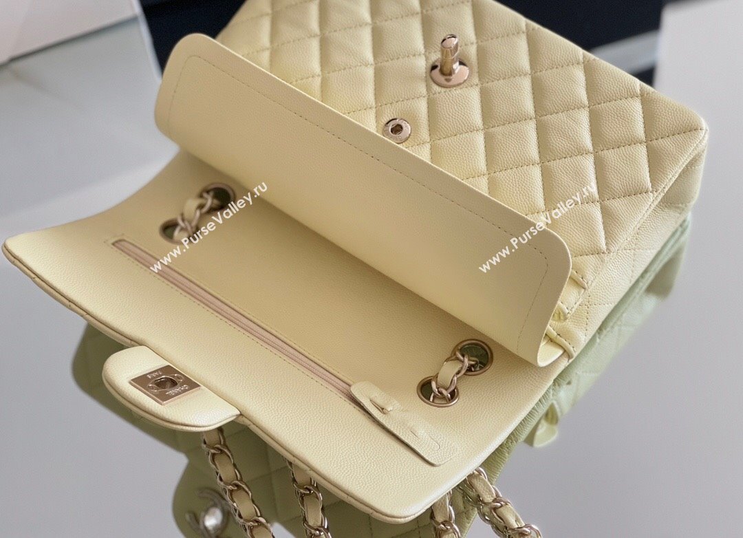 Chanel Grained Calfskin Small Classic Flap Bag A01116 Chick Yellow/Light Gold 2023 Original Quality (MHE-24061802)