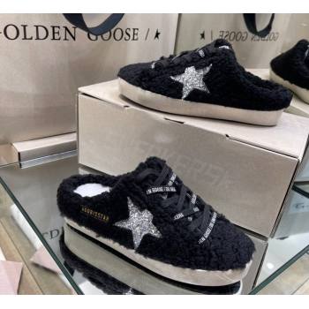 Golden Goose Super-Star Sneakers sabots in Black Shearling with Glitter Silver Star 2024 (13-241113019)