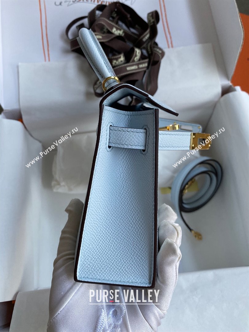 Hermes Mini Kelly II Bag 19cm in Original Epsom Leather Haze Blue/Gold 2024 (Full Handmade) (XYA-24030516)