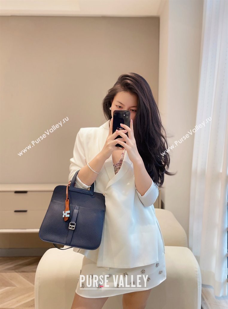 Hermes Halzan 25cm Bag in Togo Calfskin Midnight Blue 2024 H092501 (FLB-240925004)