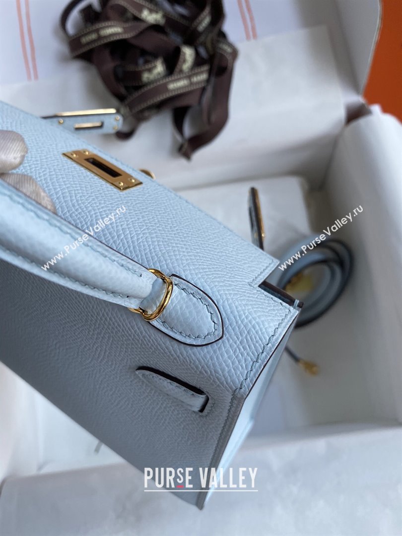 Hermes Mini Kelly II Bag 19cm in Original Epsom Leather Haze Blue/Gold 2024 (Full Handmade) (XYA-24030516)