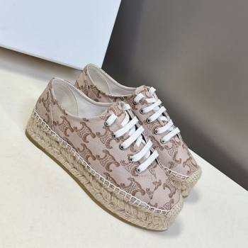Celine Lace-up Platform Les Espadrilles in Triomphe Canvas Pink 2025 (HQG-250709089)
