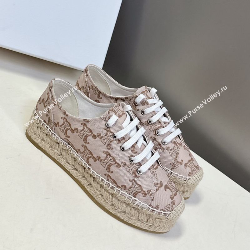 Celine Lace-up Platform Les Espadrilles in Triomphe Canvas Pink 2025 (HQG-250709089)